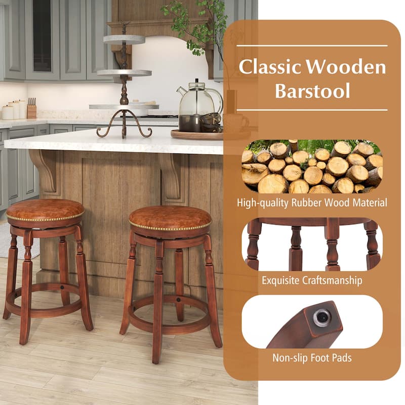 Costway 24" Swivel Bar Stool Set of 2/4 with Upholstered Seat & Rubber - See Details