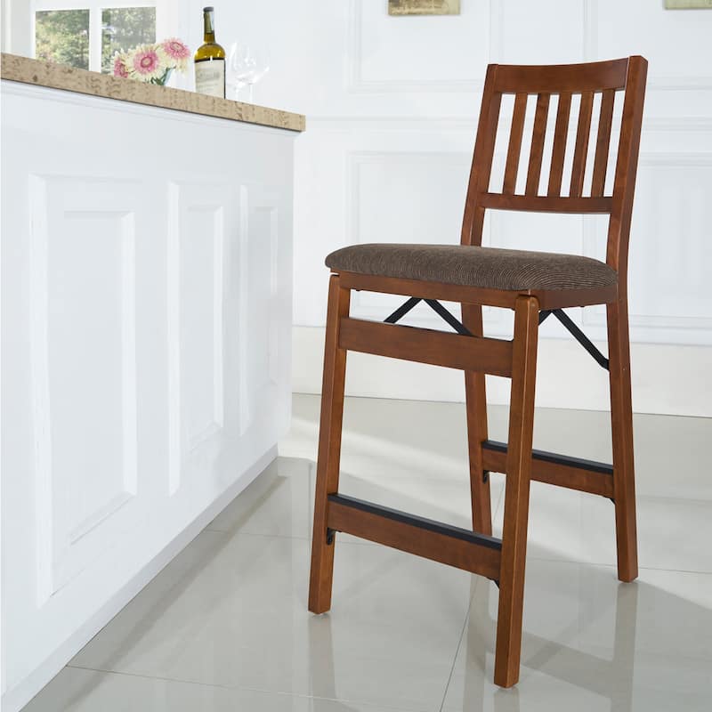 MECO Stakmore Fabric Upholstered Seat Folding Counter Stools, Espresso (2 Pack)