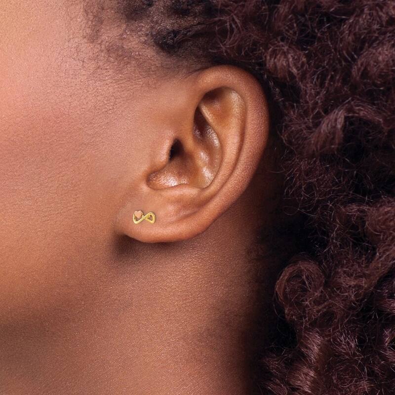 Curata 14k Two tone Gold Infinity With Pink Heart Post Earrings 4x7.25mm