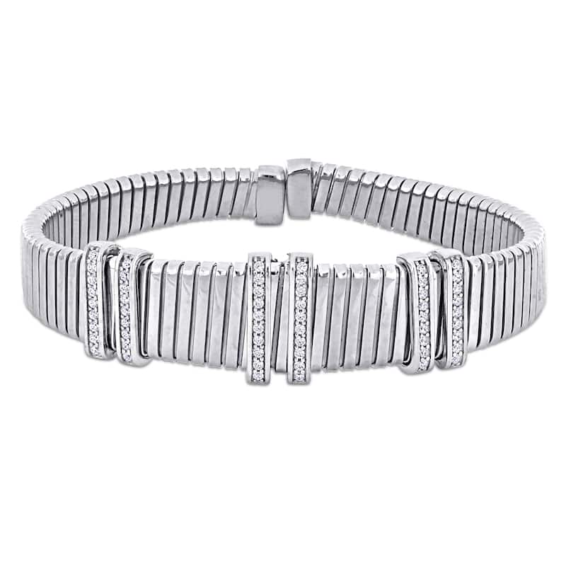 Miadora 1 3/4ct TGW Cubic Zirconia Omega Design Bangle in Sterling Silver - 8 in - 8 in x 16.5 mm x 5 mm