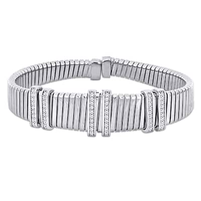 Miadora 1 3/4ct TGW Cubic Zirconia Omega Design Bangle in Sterling Silver - 8 in - 8 in x 16.5 mm x 5 mm