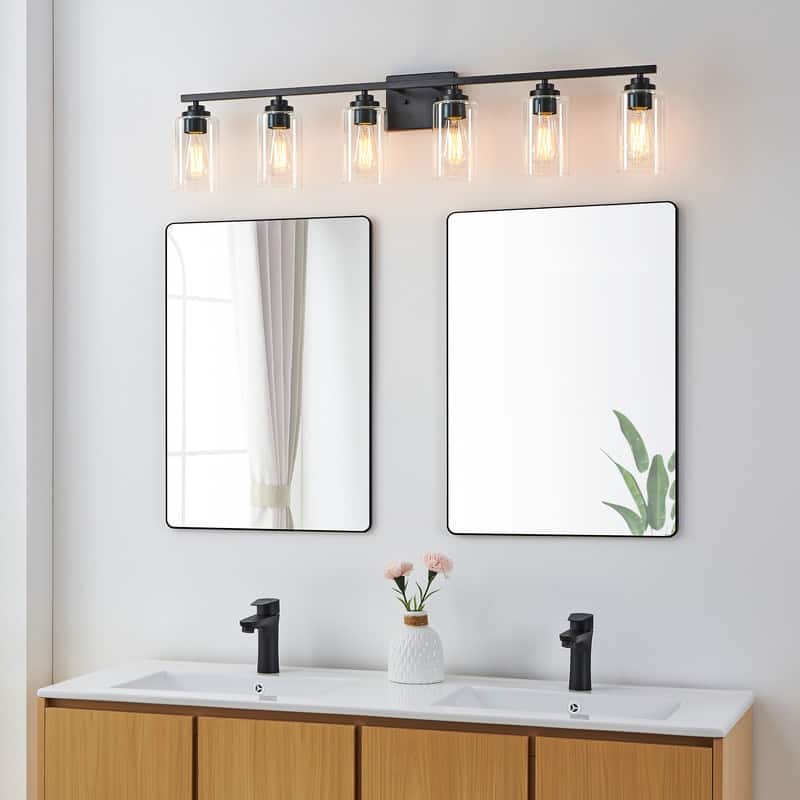 KAWOTI 6-Light Bathroom Vanity Light with Clear Glass Shade