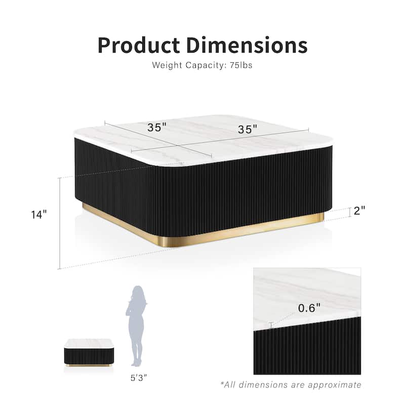 Furniture of America Torin Modern White and Black Genuine Marble Top Square Coffee Table