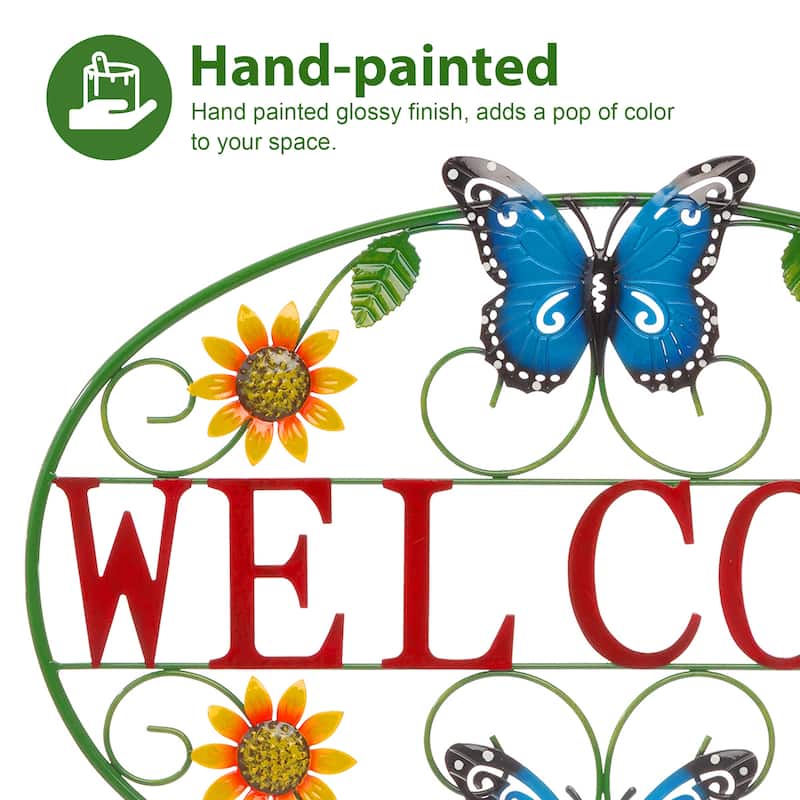 Glitzhome 24"L Spring Metal Sunflower Butterfly Welcome Wall Decor