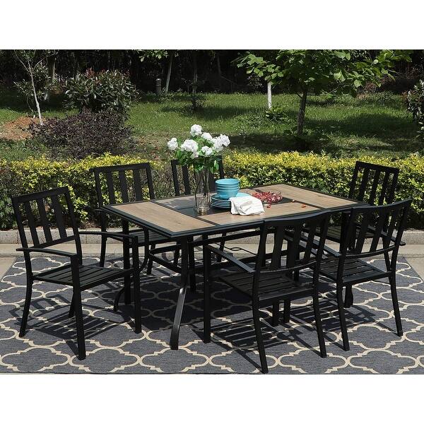 Shop Black Friday Deals On Sophia William 7 Pieces Patio Dining Set With 6 Steel Garden Chairs And 1 Patio Umbrella Rectangle Table Overstock 32071819