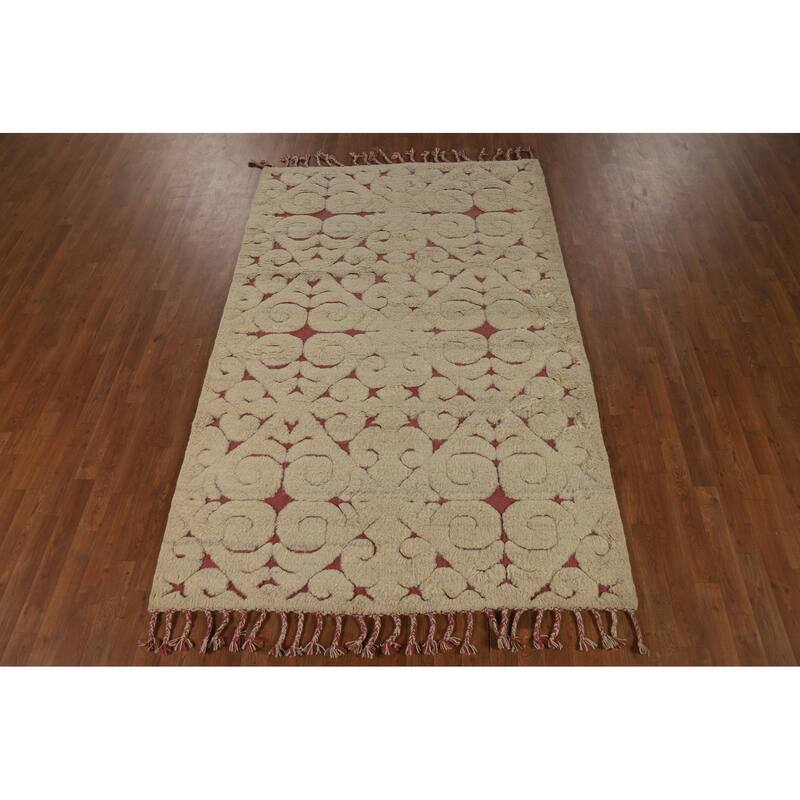 Geometric Moroccan Indian Area Rug Handmade Wool Carpet - 5'1" x 8'0"