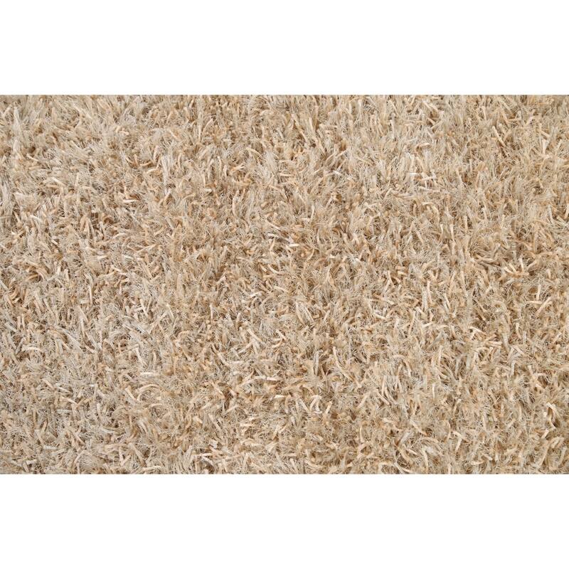 Hand Knotted Oriental Polyester Carpet Modern Contemporary Beige & Ivories Shaggy Area Rug - 7' 5'' X 5' 3''