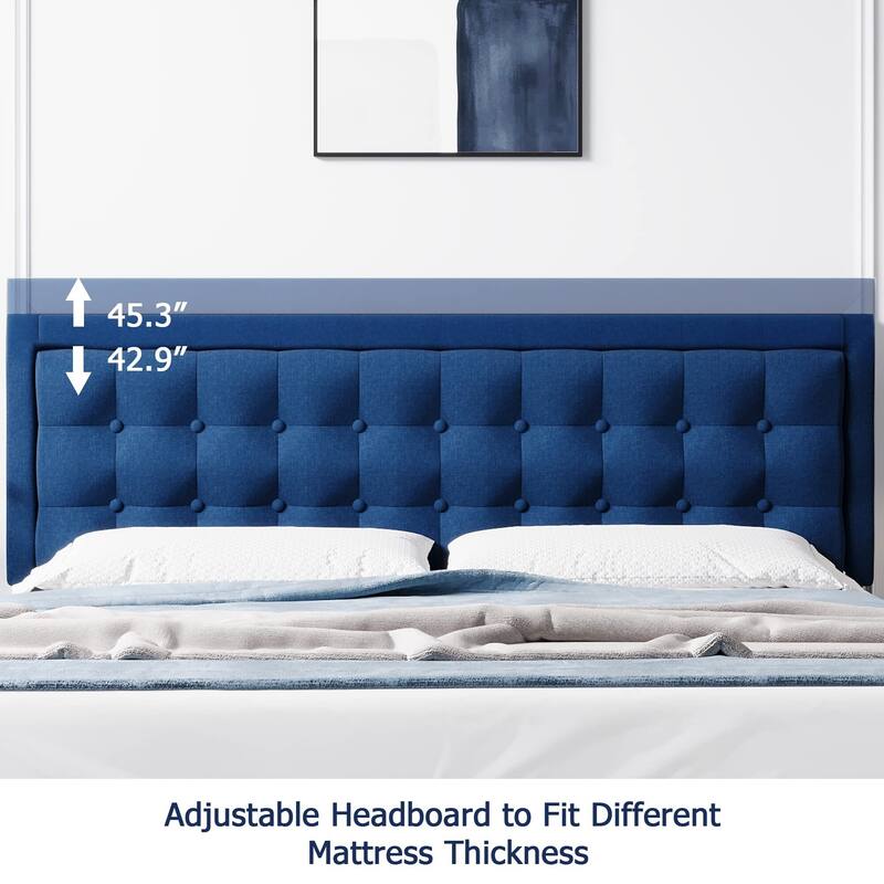 Modern Upholstered Platform Bed with Button Tufted Headboard