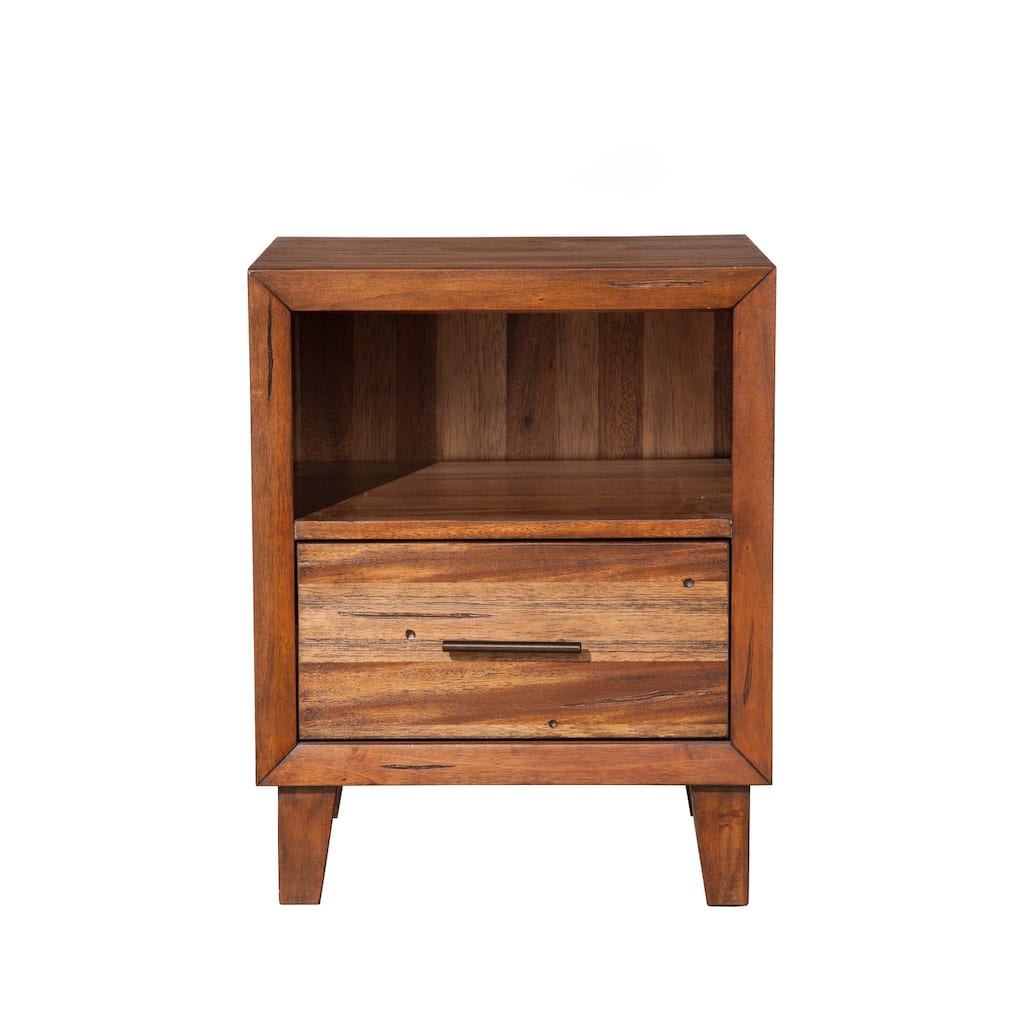 Handcrafted Mahogany Nightstand with Felt-Lined Drawer, Storage Shelf, and Toffee Brown Finish