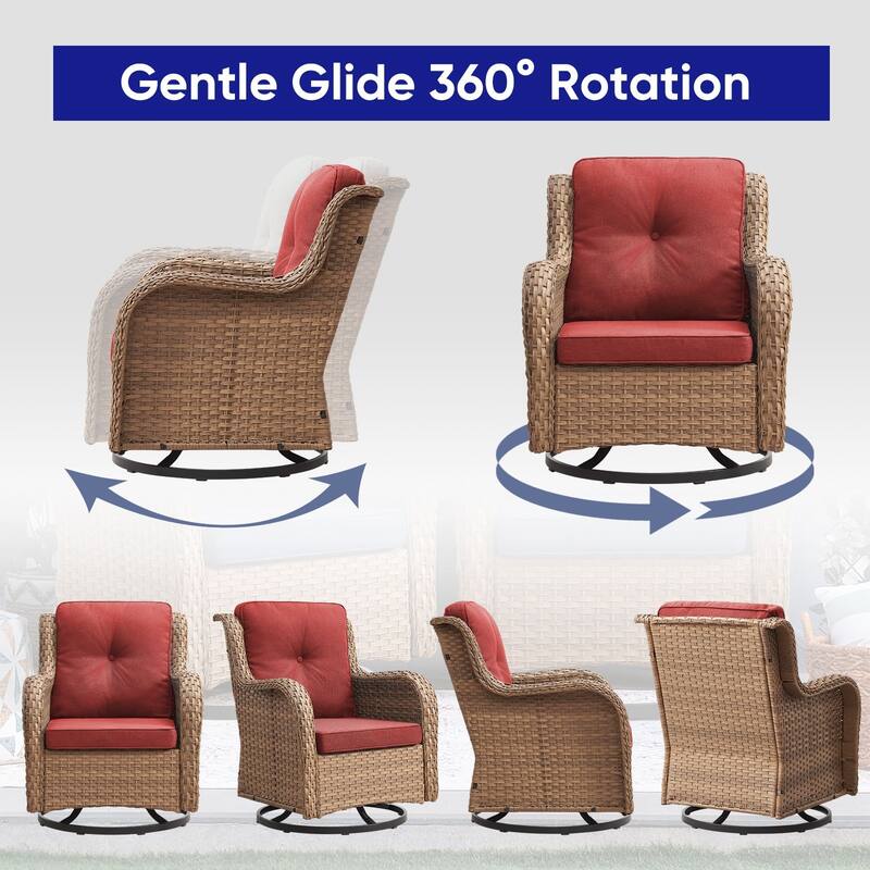 ArcoBay Wicker PE Rattan Outdoor Patio Swivel Glider Chairs with 4'' Olefin Cushions (2-Pack)