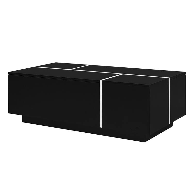 Extendable Coffee Table with Hidden Storage Compartments and 2 Drawers, Multi-Functional Center Table with High-Gloss Finish