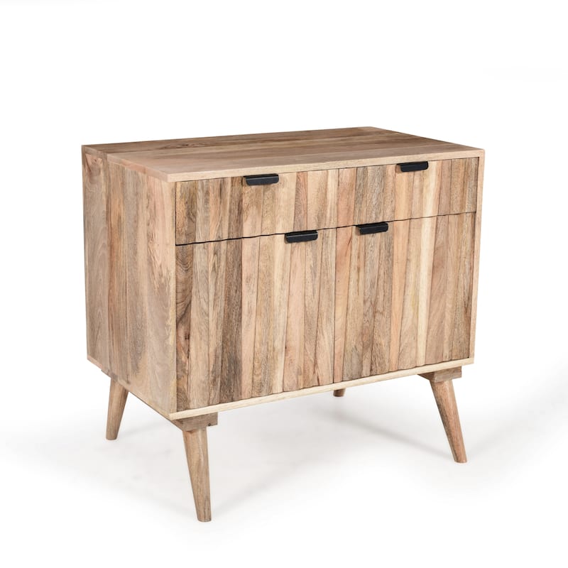 Latimer Mid-Century Modern Handcrafted Mango Wood 2 Drawer Cabinet with 2 Doors by Christopher Knight Home