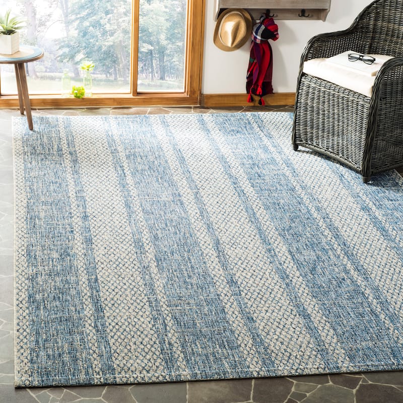 SAFAVIEH Courtyard Nanci Stripe Indoor/ Outdoor Waterproof Patio Backyard Rug - 8' x 11' - Light Grey/Blue