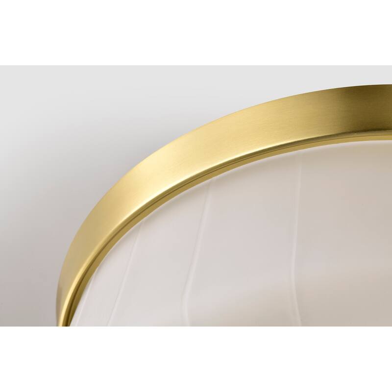 Lune 3 Light Flush Mount Vintage Brass Finish Etched White Glass - Vintage Brass