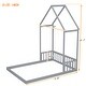 preview thumbnail 4 of 7, Full Roof-Framed Headboard Floor Bed Frame w/Headboard Guardrails,Grey