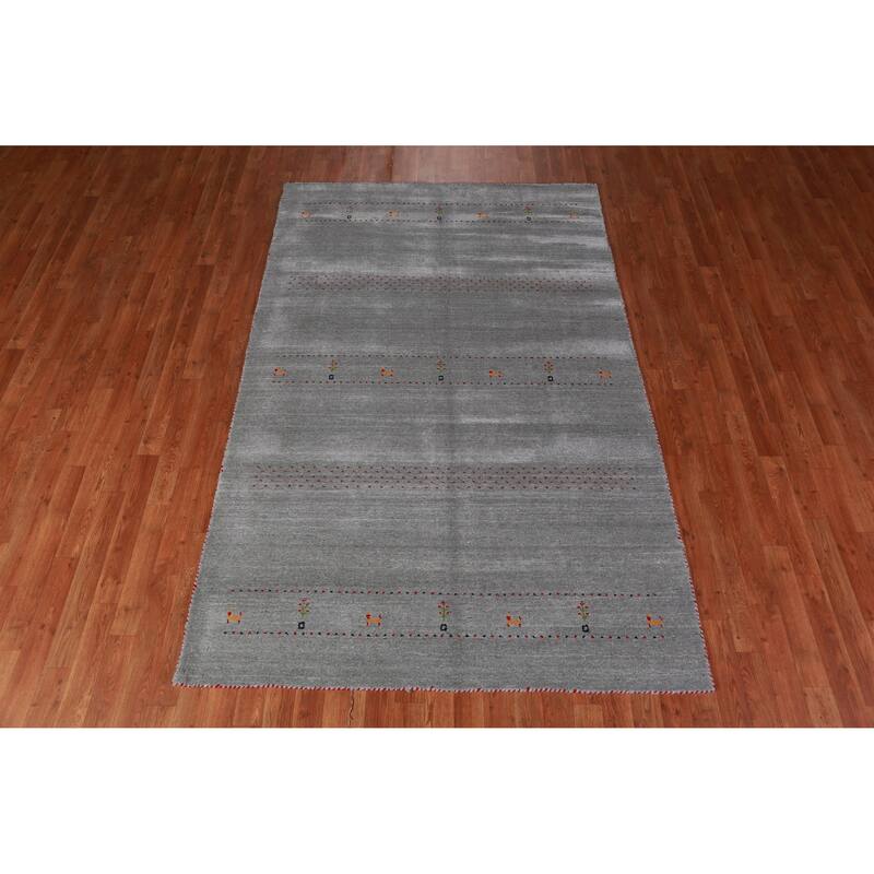 Hand Knotted Oriental 100% Wool Carpet Tribal Animal Pictorial Greys & Charcoal Gabbeh Area Rug - 7' 10'' X 5' 0''