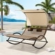 preview thumbnail 9 of 37, Outdoor Double Chaise Lounge Chair Rocking Lounger with Sunshade Canopy - 54.5"W*67.3"D*65.7"H Brown