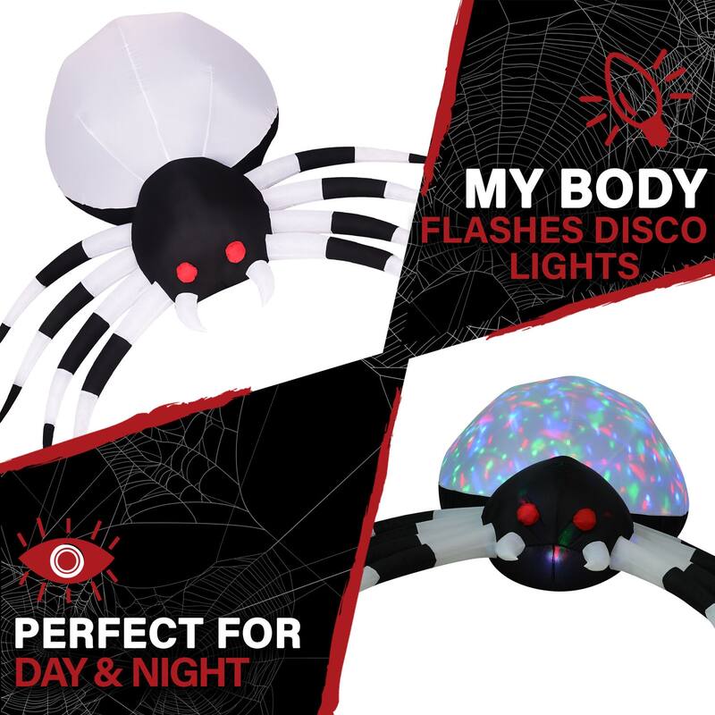 Haunted Hill Farm 6-Ft. Inflatable Pre-Lit Spider with Disco Lights