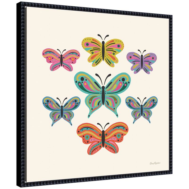 Kate and Laurel Sylvie Colorful Boho Butterflies Framed Canvas by Carey Copeland - 22x22