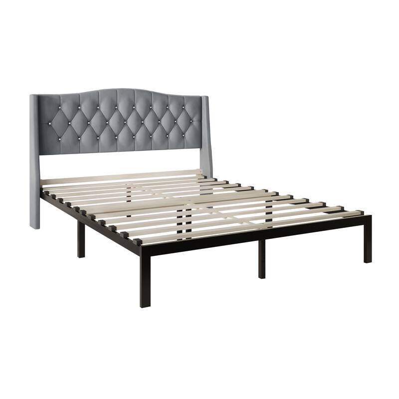 CraftPorch Glam Velvet Crystal Button Tufted Upholstered Platform Bed
