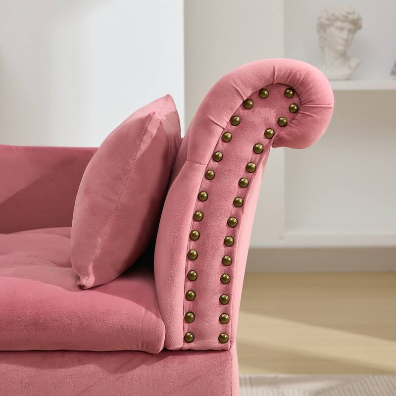 Velvet Chaise Lounge with a Storage Function, Tufted Cushions & Nailheads