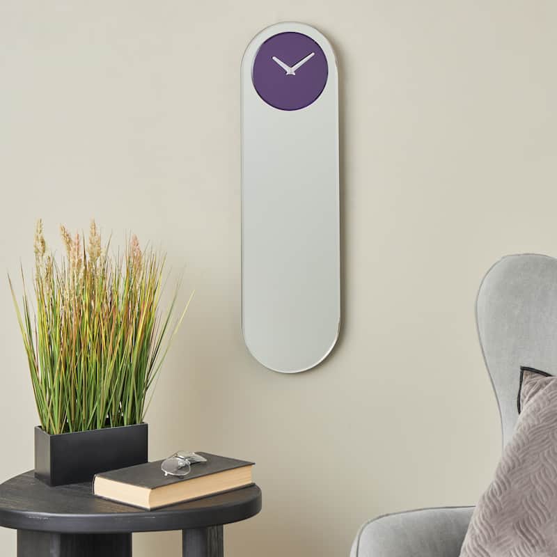 Glass Decorative Wall Clock with Blue, Purple or Pink Clock Face - Silver - Roche River Decor