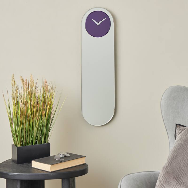 Silver Glass Decorative Wall Clock with Blue, Purple or Pink Clock Face - Silver/Purple