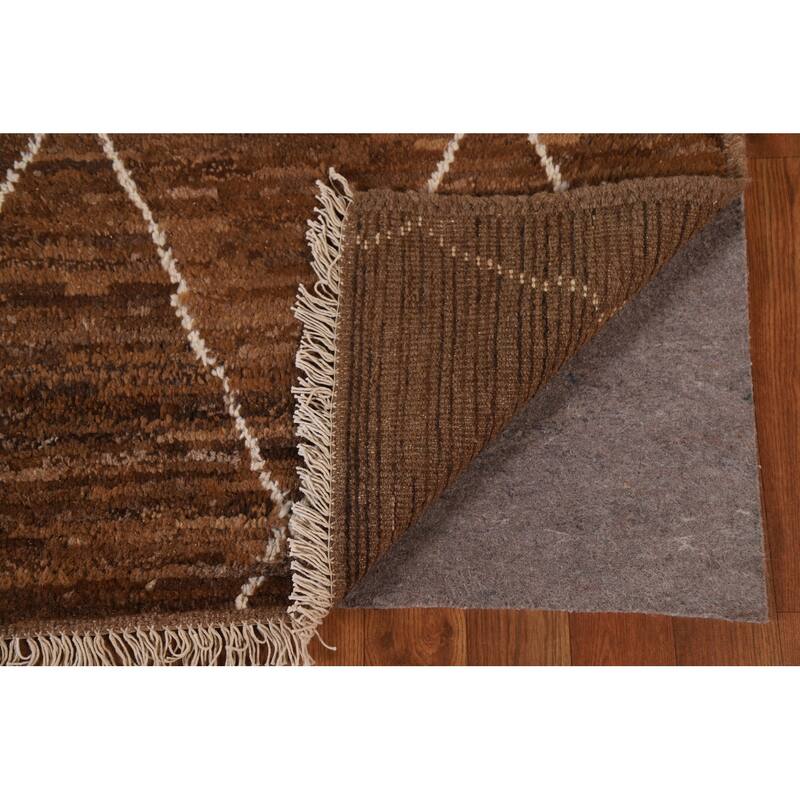 Hand Knotted Oriental 100% Wool Carpet Modern Trellis Brown Moroccan Area Rug - 6' 8'' X 5' 1''
