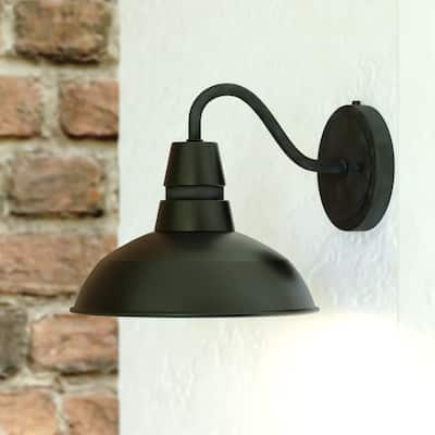 Buena Park Metal 1 Light Dusk to Dawn Black Outdoor Dome Barn Wall Lantern - 9-in W x 10-in H x 11.25-in D