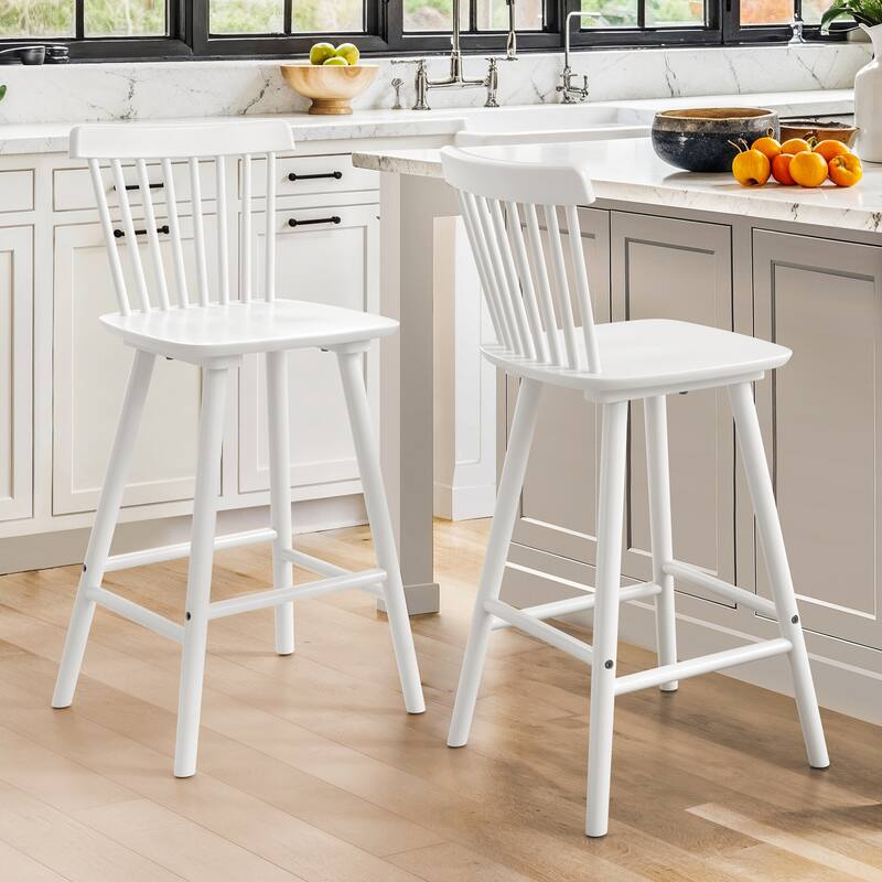 26 in. Modern Wooden Bar Stools with Slat Back Windsor-Style Solid Wood Counter Stools - 17.7 in. W x 17.7 in. D x 38.5 in. H