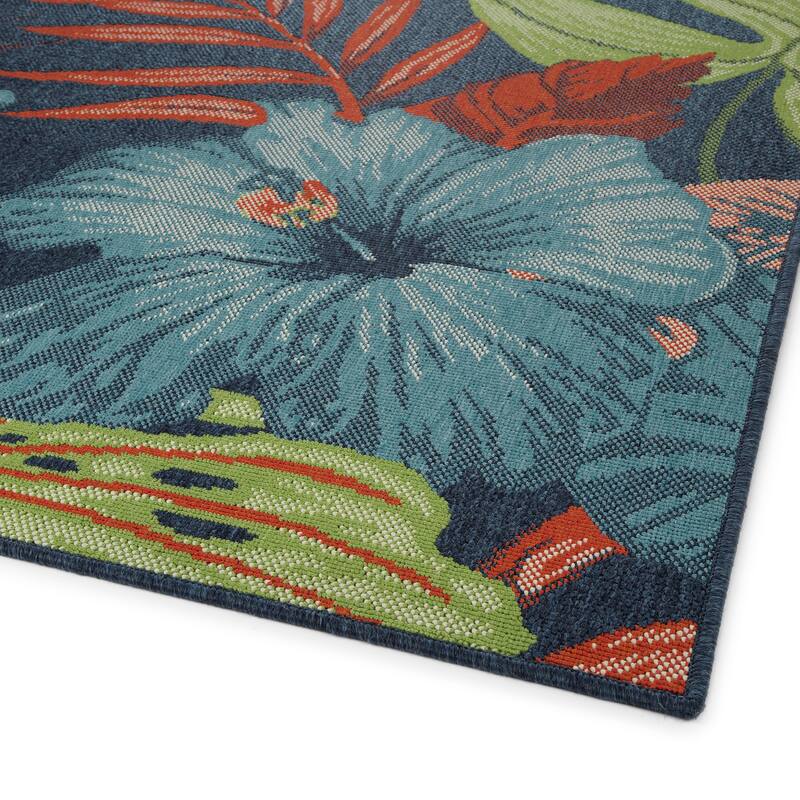 Amalie Geometric Border Coastal Polypropylene Indoor/ Outdoor Area Rug