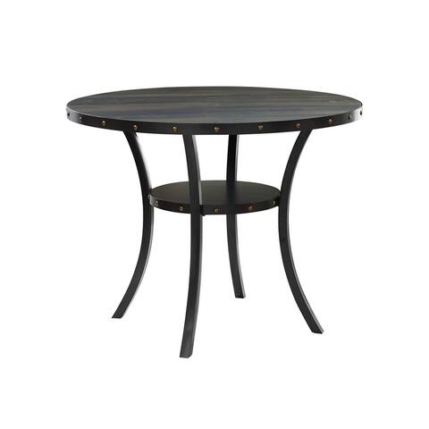 Crispin 48-inch Round Studded Counter Table with Shelf, Smoke Gray, by New Classic Furniture