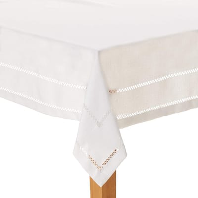 Violet Linen Hem Stitch Border Vintage Pattern Tablecloth