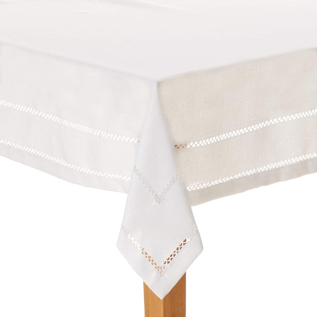 Violet Linen Hem Stitch Border Vintage Pattern Tablecloth