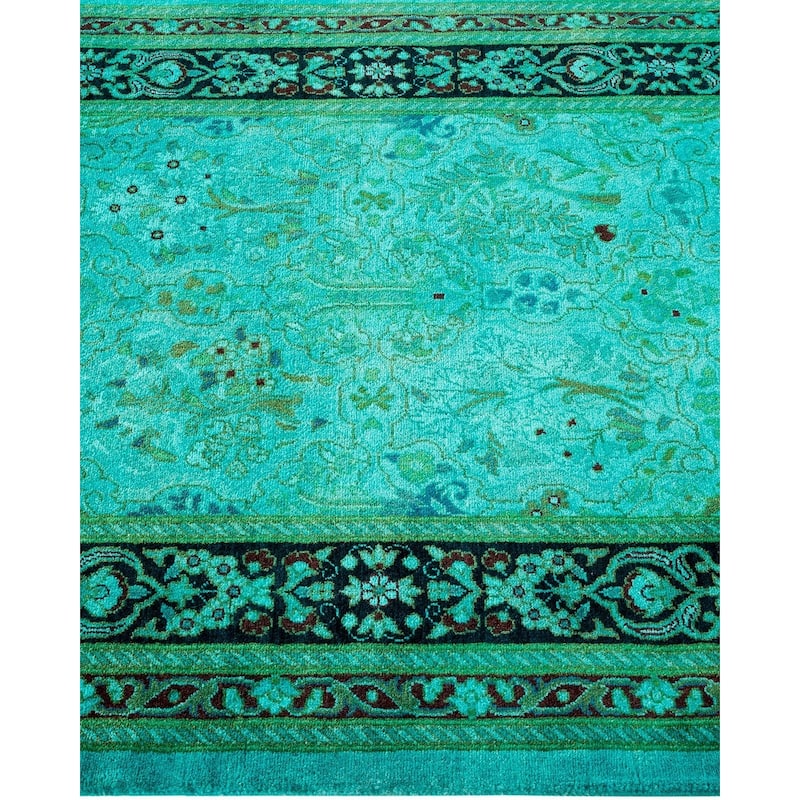 Overton Hand Knotted Wool Vintage Inspired Modern Contemporary Overdyed Blue Runner Rug - 2' 7" x 12' 4"