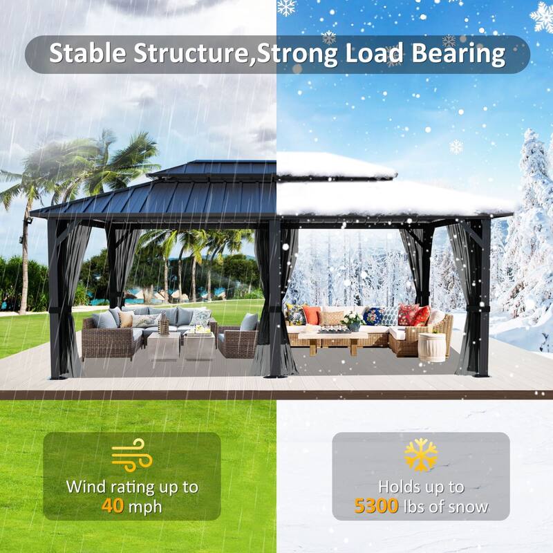 VEIKOUS Aluminum Double Hardtop Gazebo Pergola for Patio, Lawn, and Garden with Removable Netting