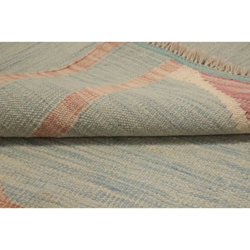 Hand Woven Oriental 100% Wool Carpet Southwestern Modern Navy Blue & Blues Kilim Area Rug - 7' 11'' X 5' 0''
