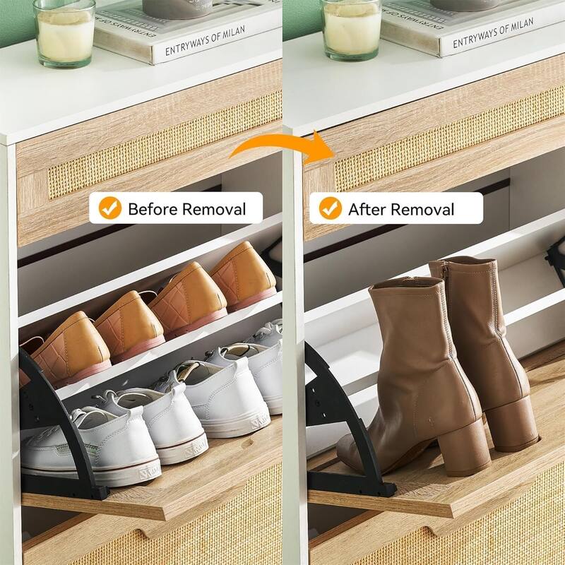 3-Tier Slim Rattan Shoe Storage Cabinet for Entryway Hallway Porch