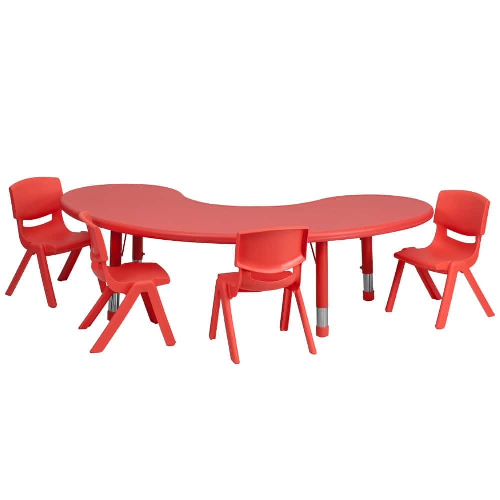 35"W x 65"L Half-Moon Plastic Adjustable Activity Table Set - 4 Chairs