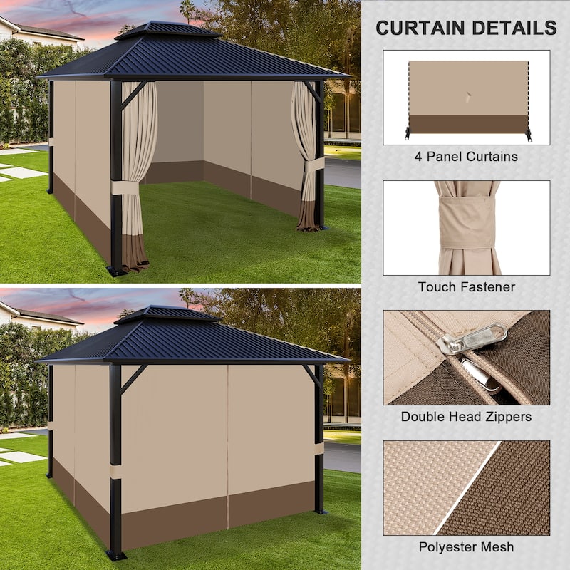 Aoodor 10' x 10' Gazebo Curtain Set，Curtain Only