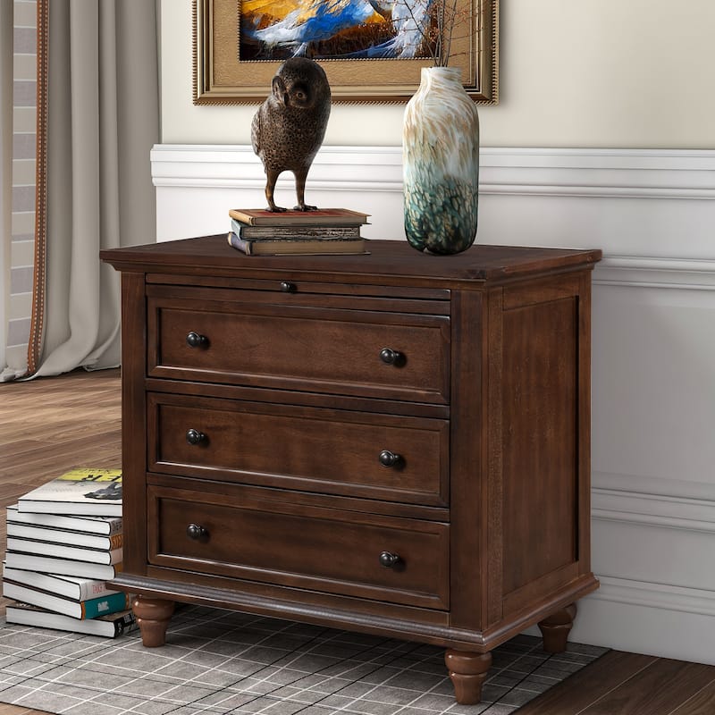 3-Drawer Storage Wood Cabinet, End Table with Pull out Tray