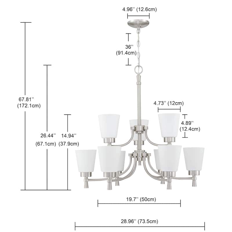 9-Light Mid-Century Modern Shaded Tiered Pendant Lighting Chandelier