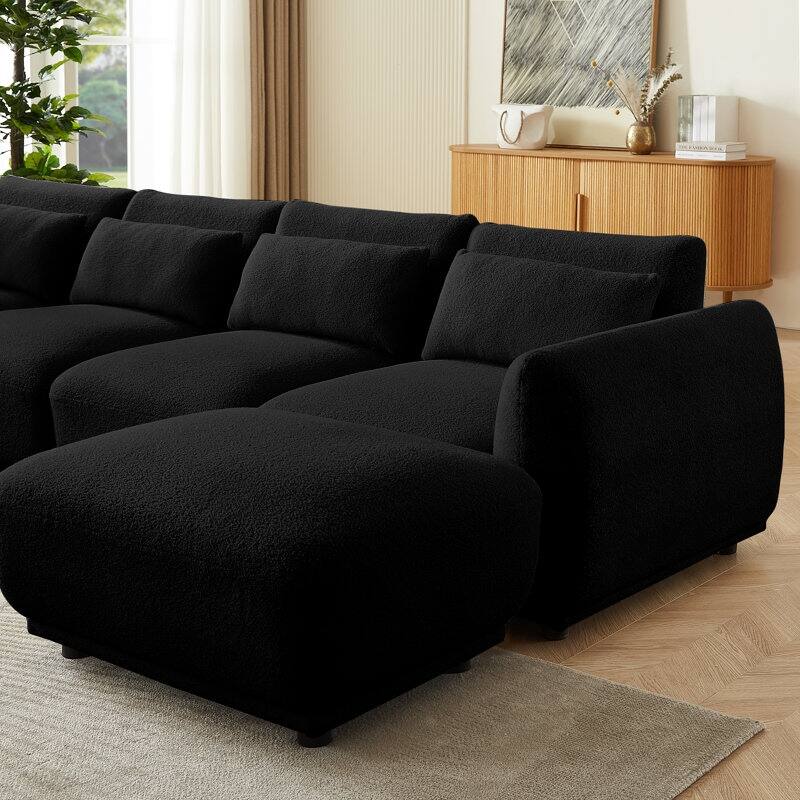 Comfy Lambswool Sectional Couch For Living Room, Boucle Convertible Modular Sofa