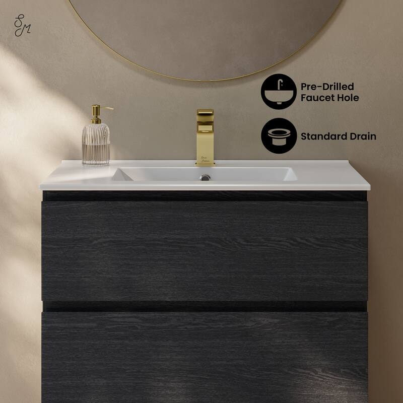 Liberte 30" Freestanding Bathroom Vanity In Black Oak With Sink Top - 30