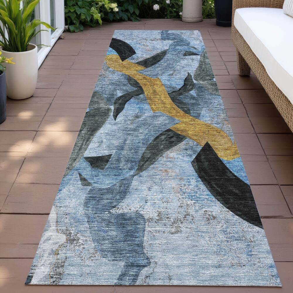 Machine Washable Indoor/Outdoor Contemporary Brushstrokes Chantille Rug