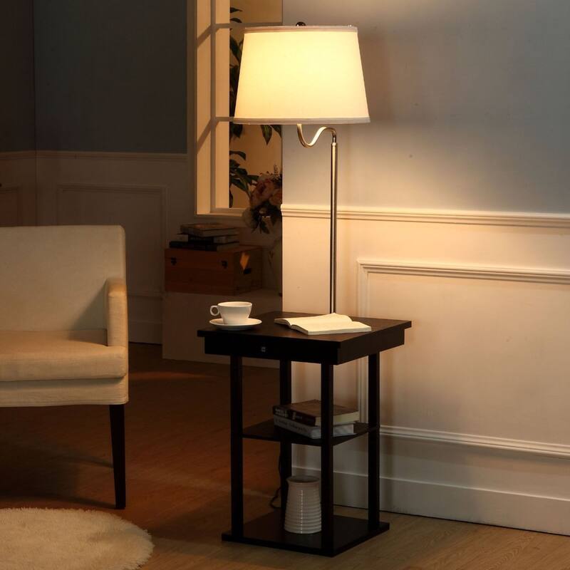 Brightech Madison 56 in. Black with White Fabric Drum Shade Modern LED Bedside Table Lamp with Built-In USB Port (2-Pack)