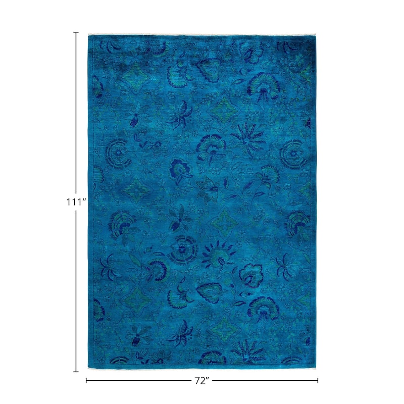 Vibrance, One-of-a-Kind Hand-Knotted Area Rug - Blue, 6' 0" x 9' 3" - 6' 0" x 9' 3"