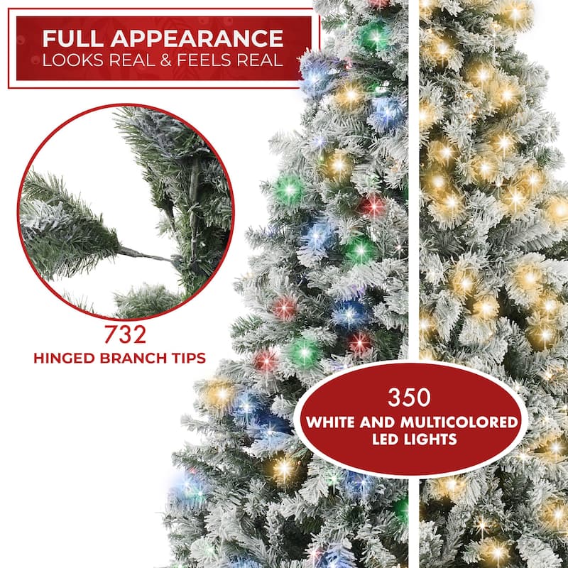 PreLit Snow Flocked Artificial Christmas Tree with Multicolor Lights