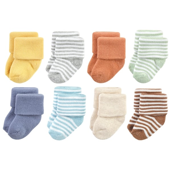 slide 1 of 1, Hudson Baby Infant Boys Cotton Rich Newborn and Terry Socks, Soft Earth Tone Stripes 0-6 Months - Soft Earth Tone Stripes