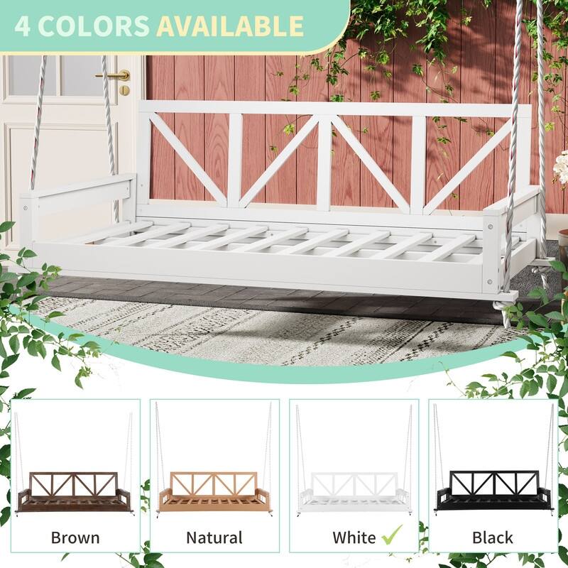 Acacia Wood Twin Size Patio Swing Bed with Hanging Frame